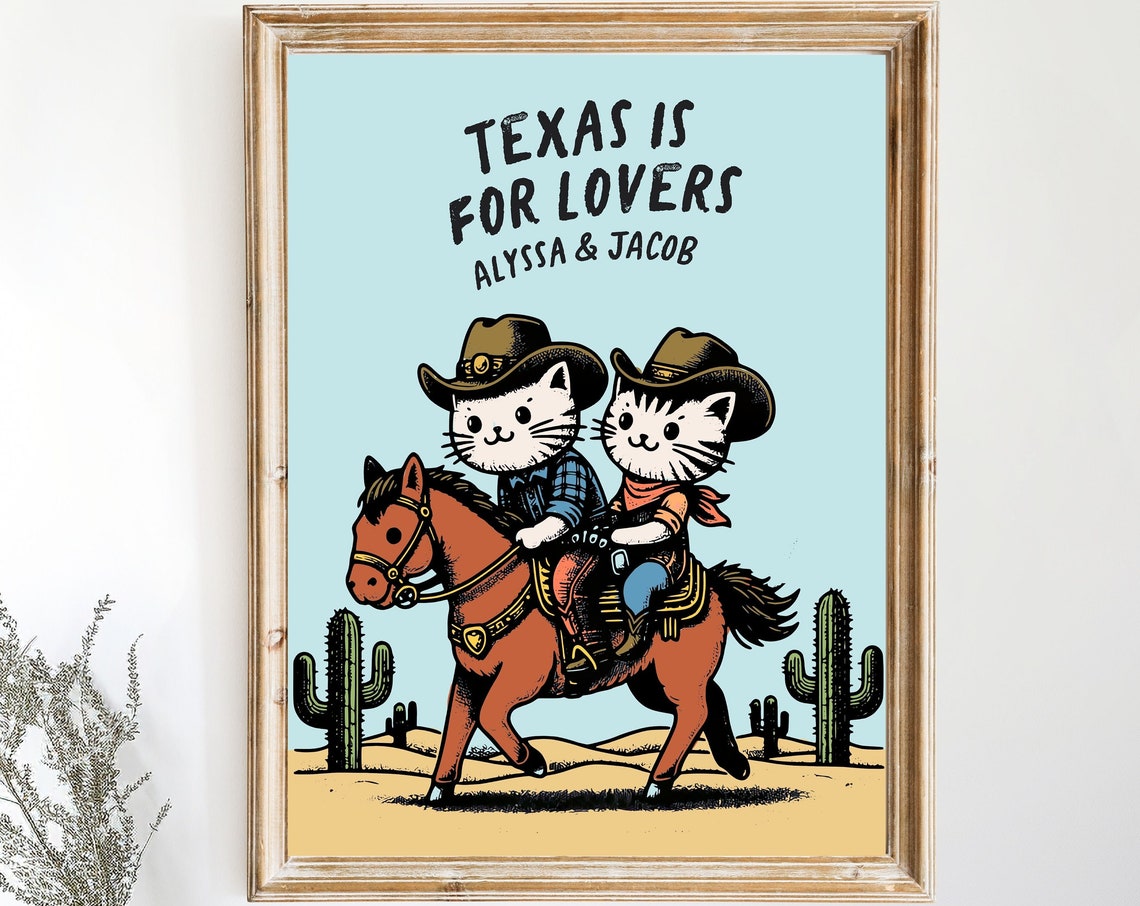 Texas Is For Lovers Cowboy Cats Horse Personalized Couple Names Print