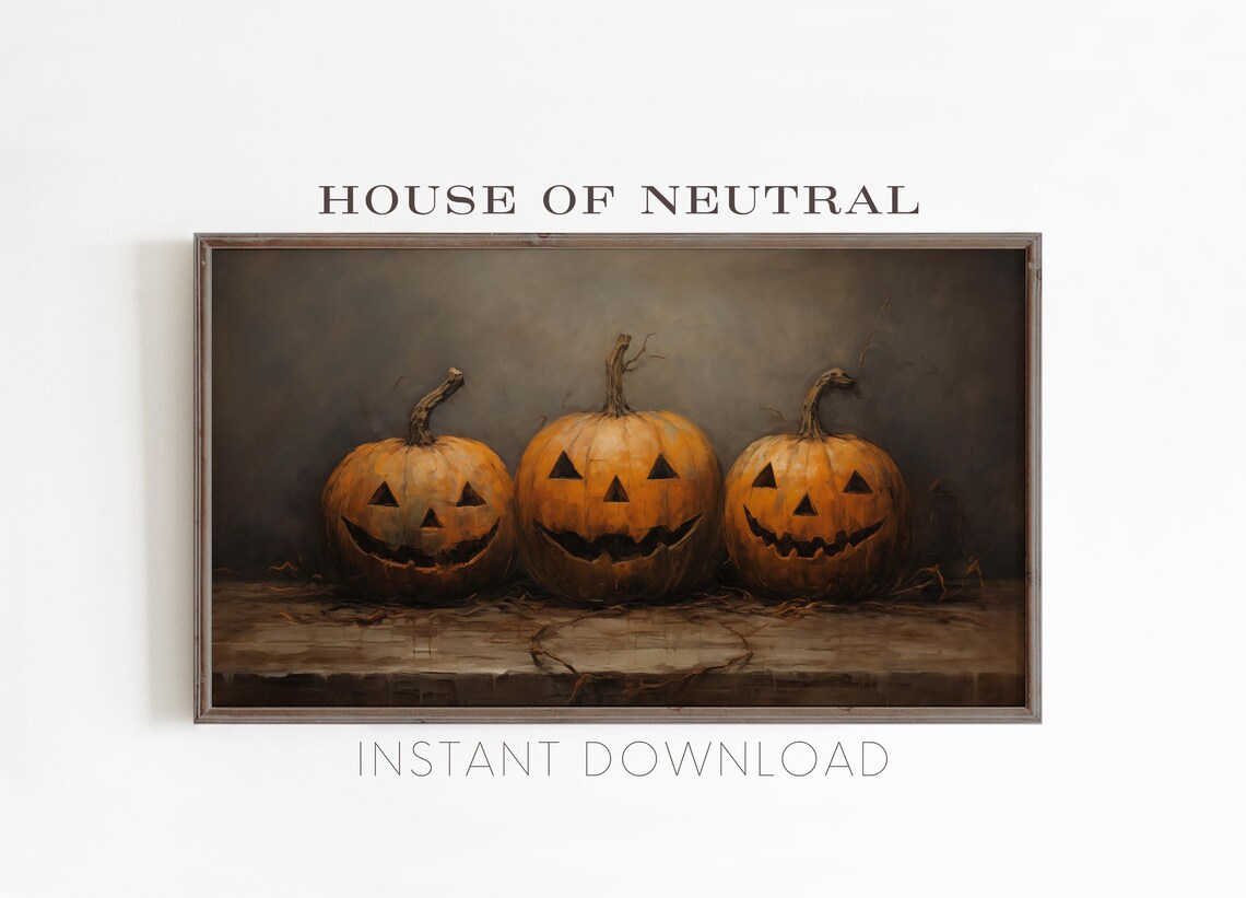 Jack O Lantern Pumpkins Vintage Oil Painting Poster