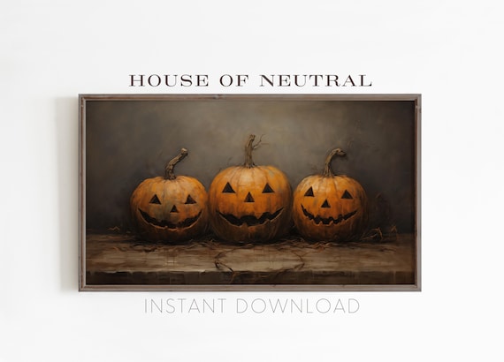 Jack O Lantern Pumpkins Vintage Oil Painting Poster