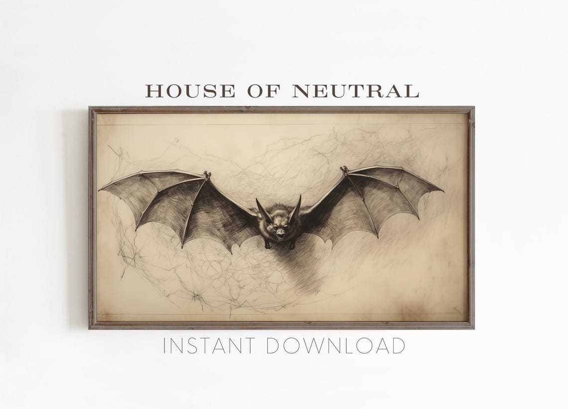 Frame Tv Art Spooky Bat 19th Century Sketch Dark Moody Vintage Art Halloween Frame Tv Art 169 Ratio Tv38