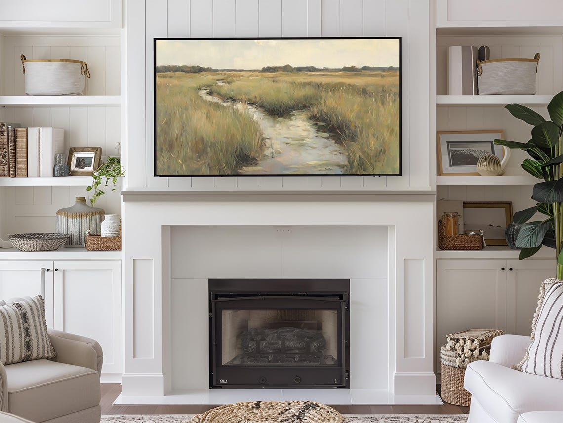 Frame Tv Art Green Marshland Textured Oil Painting Rustic Vintage Art Dark Moody Fine Art Sage Green Art 169 Ratio Tv58 - Image 3