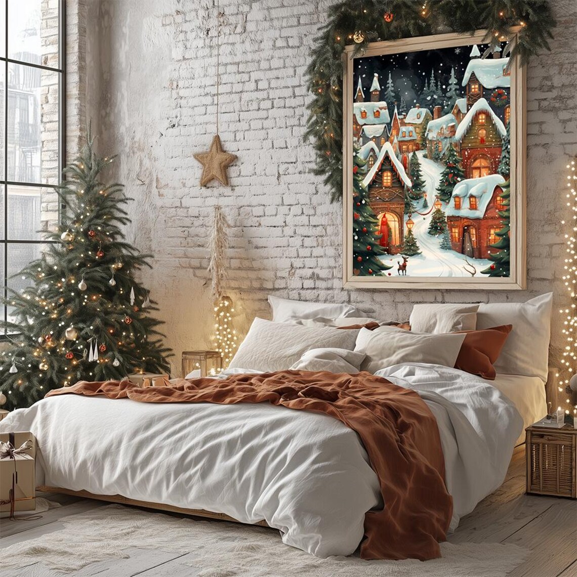 Magical Christmas Village Night Poster With Glowing Snowy Cottages - Image 3