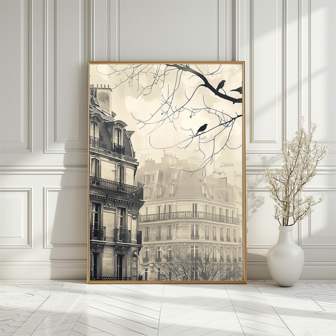Black and White Paris Buildings Sketch Poster With Rooftop View