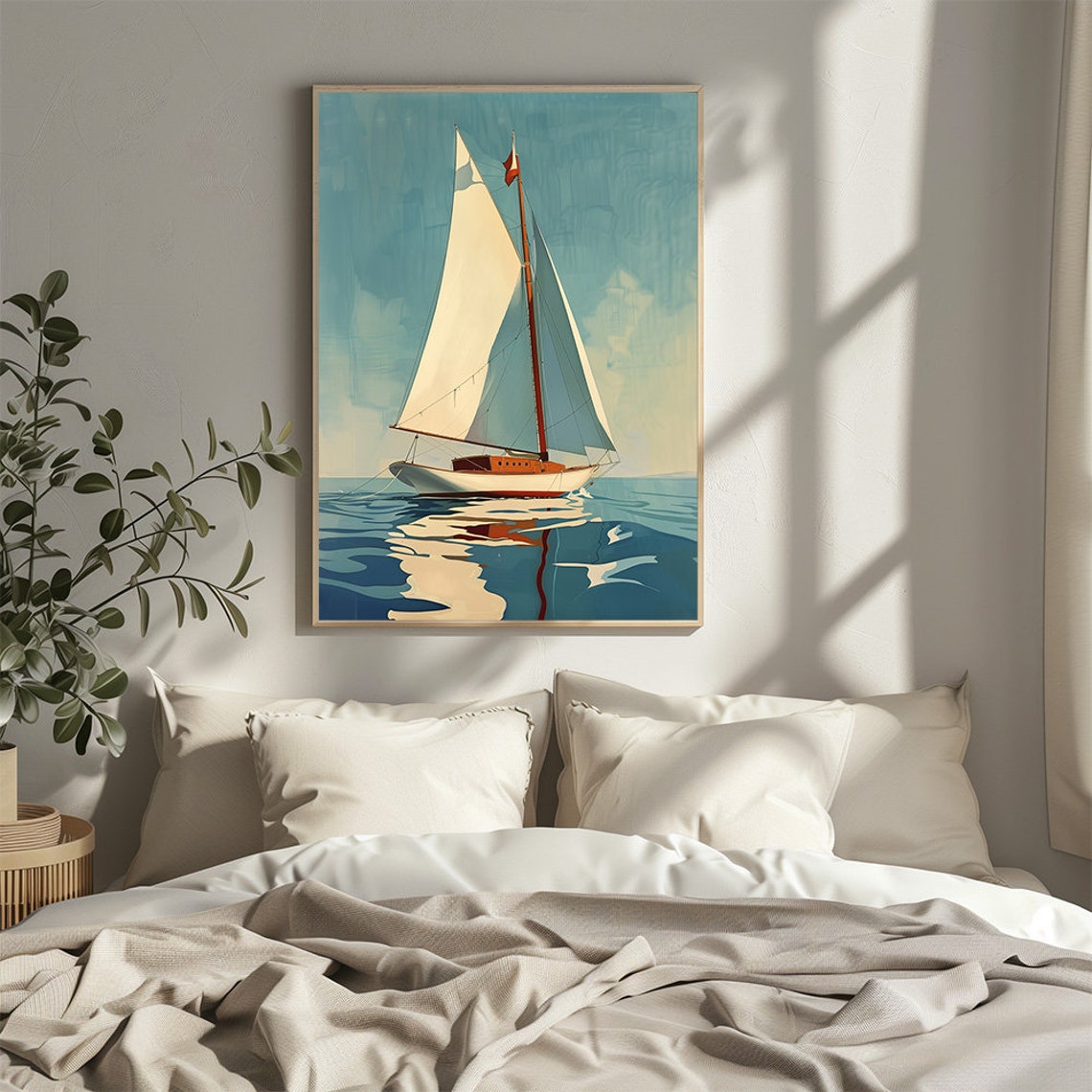 Vintage Sailboat Gliding On Calm Turquoise Blue Sea Art Print - Image 3