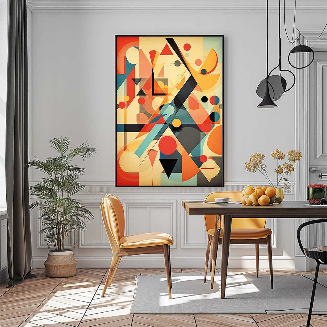 Mid Century Geometric Abstract Art Bold Red Teal Black Shapes Poster - Image 3