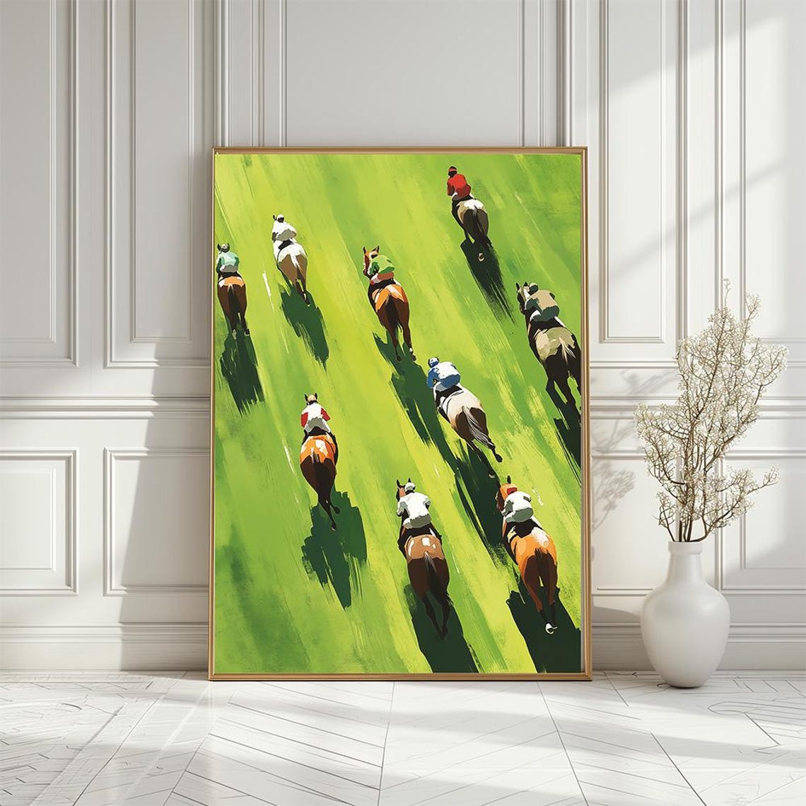 Horse Racing Scene Poster Horse Themed Vibrant Painting Art Print Gift For Horse Riders Equestrian Sports Wall Print