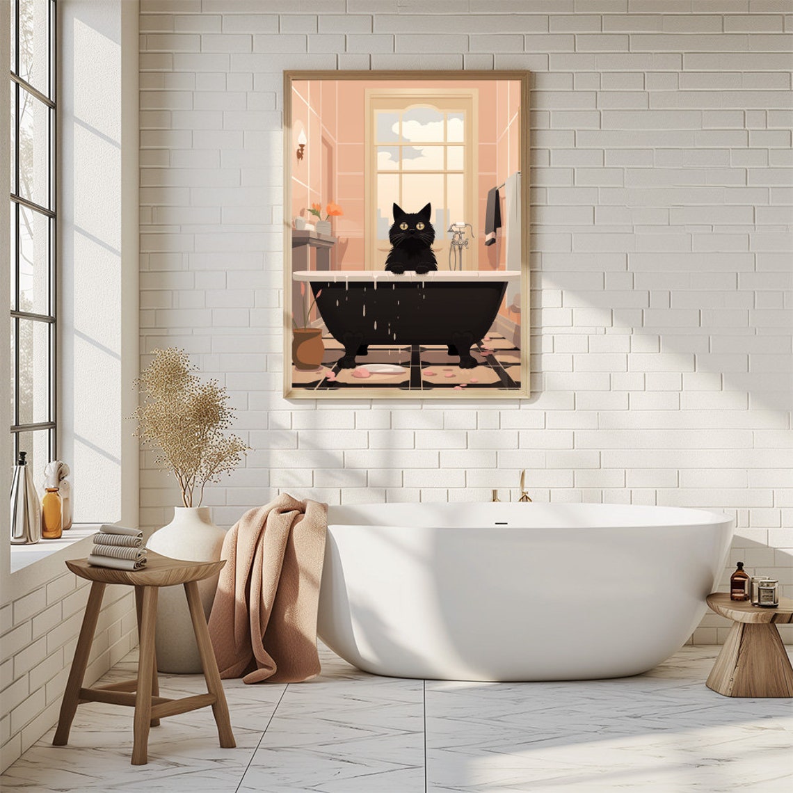 Funny Black Cat Overflowing Bathtub Bathroom Humor Wall Poster - Image 2