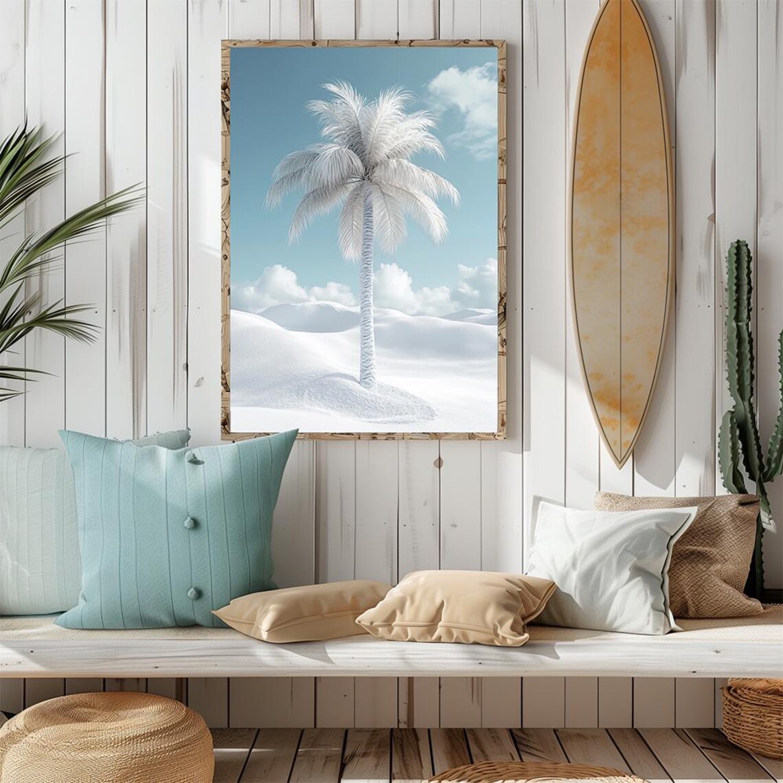 White Palm Tree In Snowy Desert Minimalist Christmas Winter Poster - Image 3