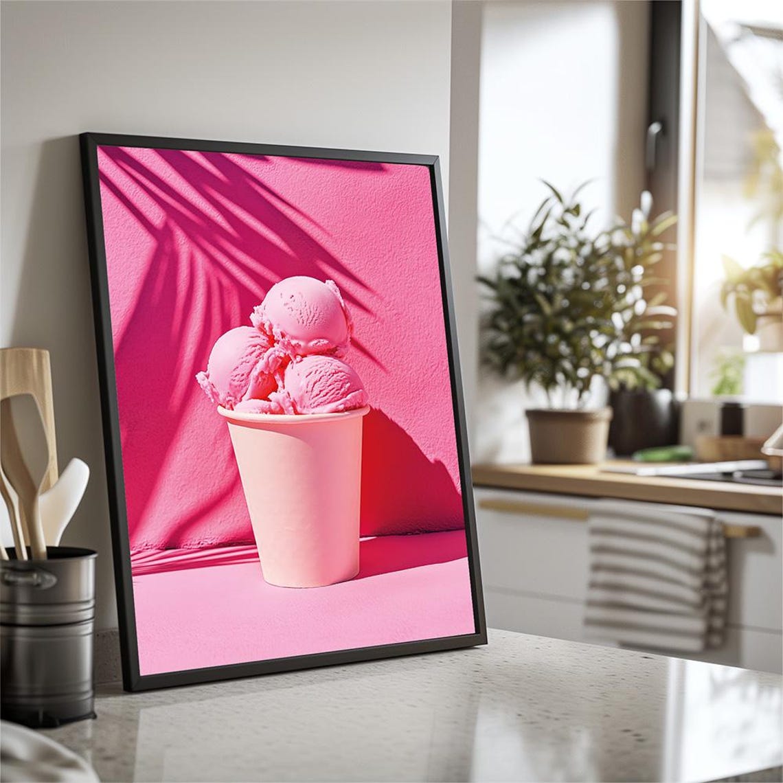 Pink Gelato Ice Cream Cup Monochrome Summer Wall Decor Poster - Image 2