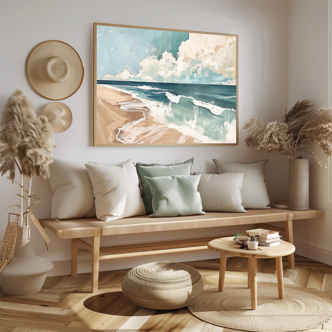 Abstract Quiet Ocean Waves Beach Teal Coastal Modern Art Poster - Image 2