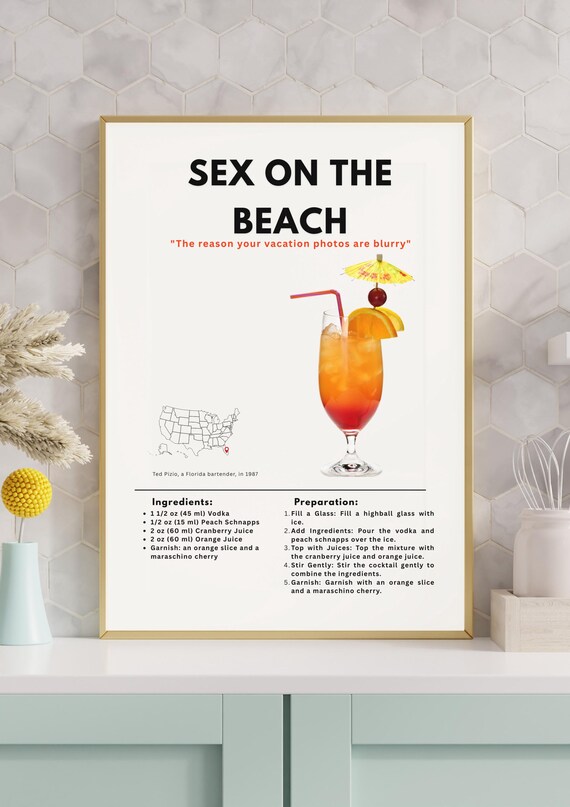Sex on the Beach Cocktail Recipe Poster with Preparation Steps