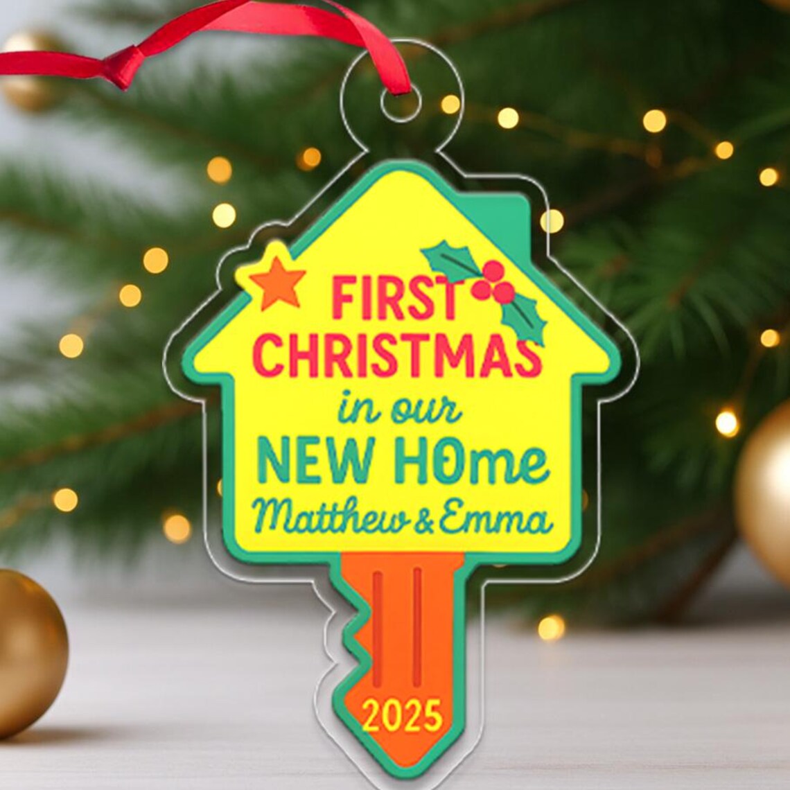 First Christmas In Our New Home House Key Custom Name Ornament Wall Art