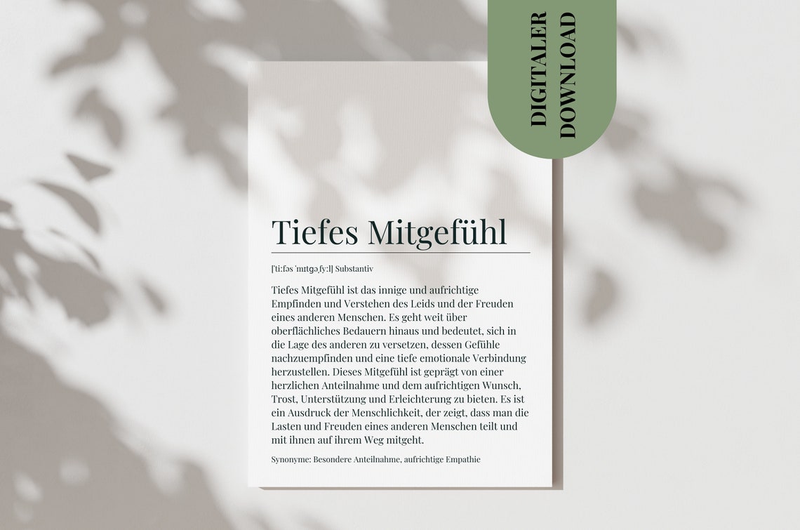 Tiefes Mitgefuhl Definition German Sympathy Condolence Card Poster
