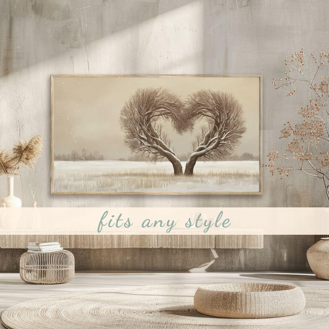 Heart Shaped Bare Tree Snowy Field Romantic Winter Landscape Poster - Image 3