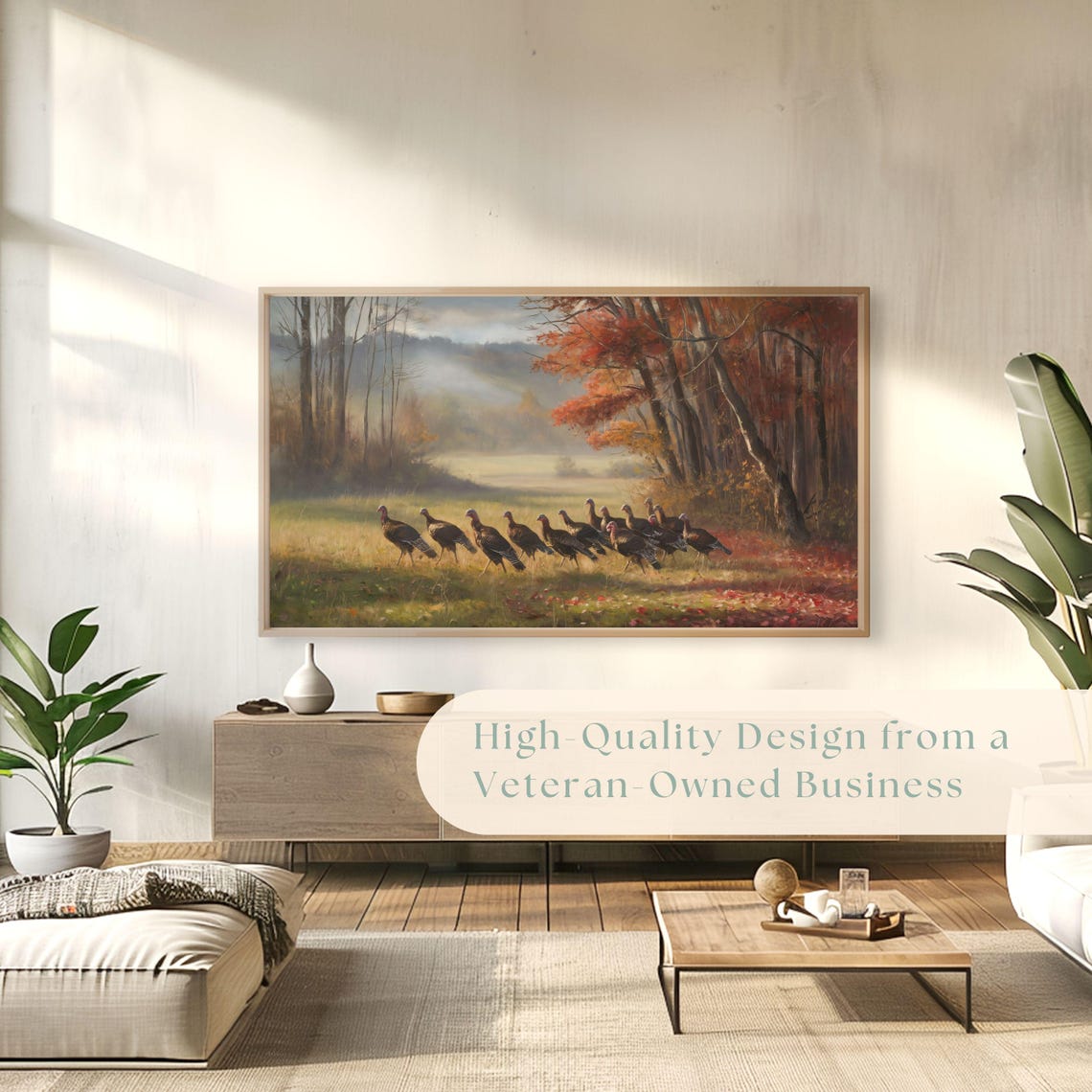 Wild Turkey Flock Autumn Meadow Fall Foliage Painting Poster - Image 4