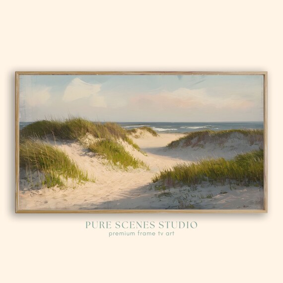 Sandy Beach Dunes Grass Path Summer Ocean Coastal Painting Poster