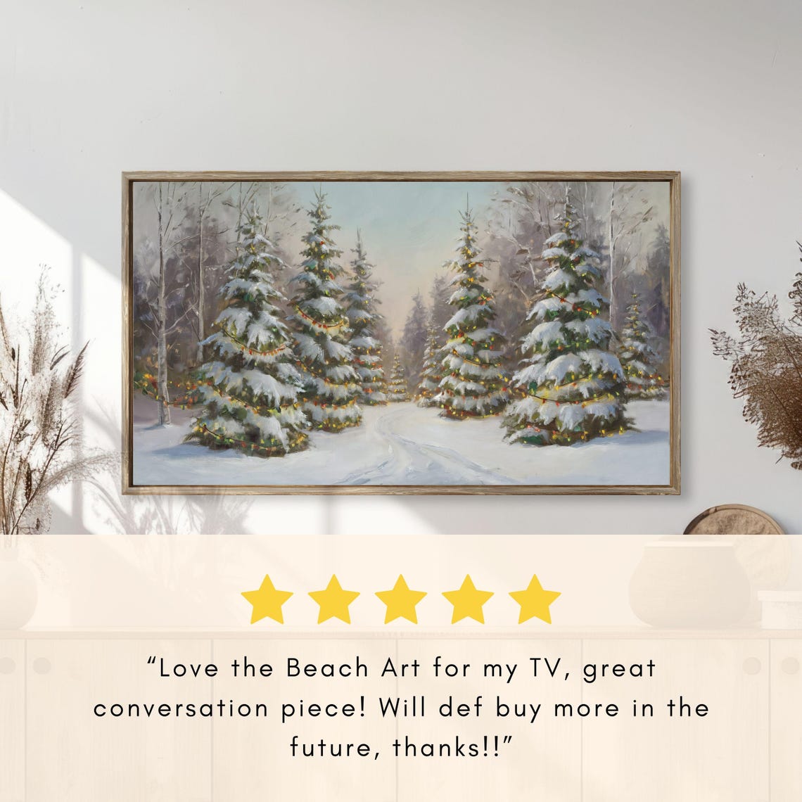Avenue Of Snow Covered Christmas Trees String Lights Twilight Poster - Image 2