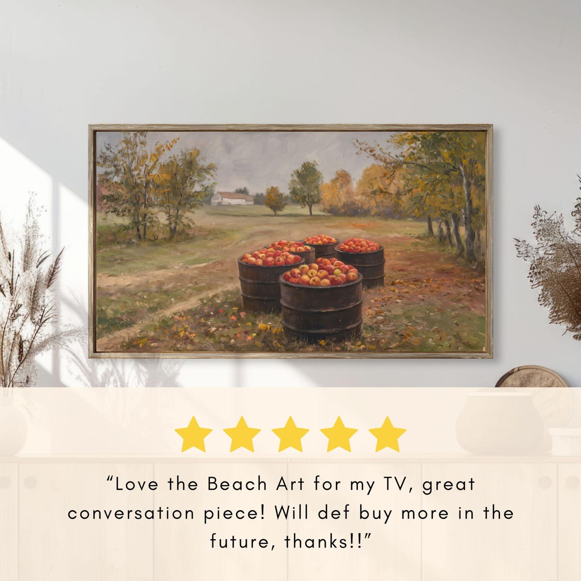 Wooden Barrels of Apples in Autumn Farmyard Vintage Scene Poster - Image 2