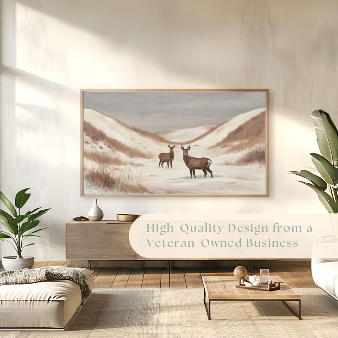 Buck And Doe Standing In Snowy Valley Winter Grasses Vintage Poster - Image 4