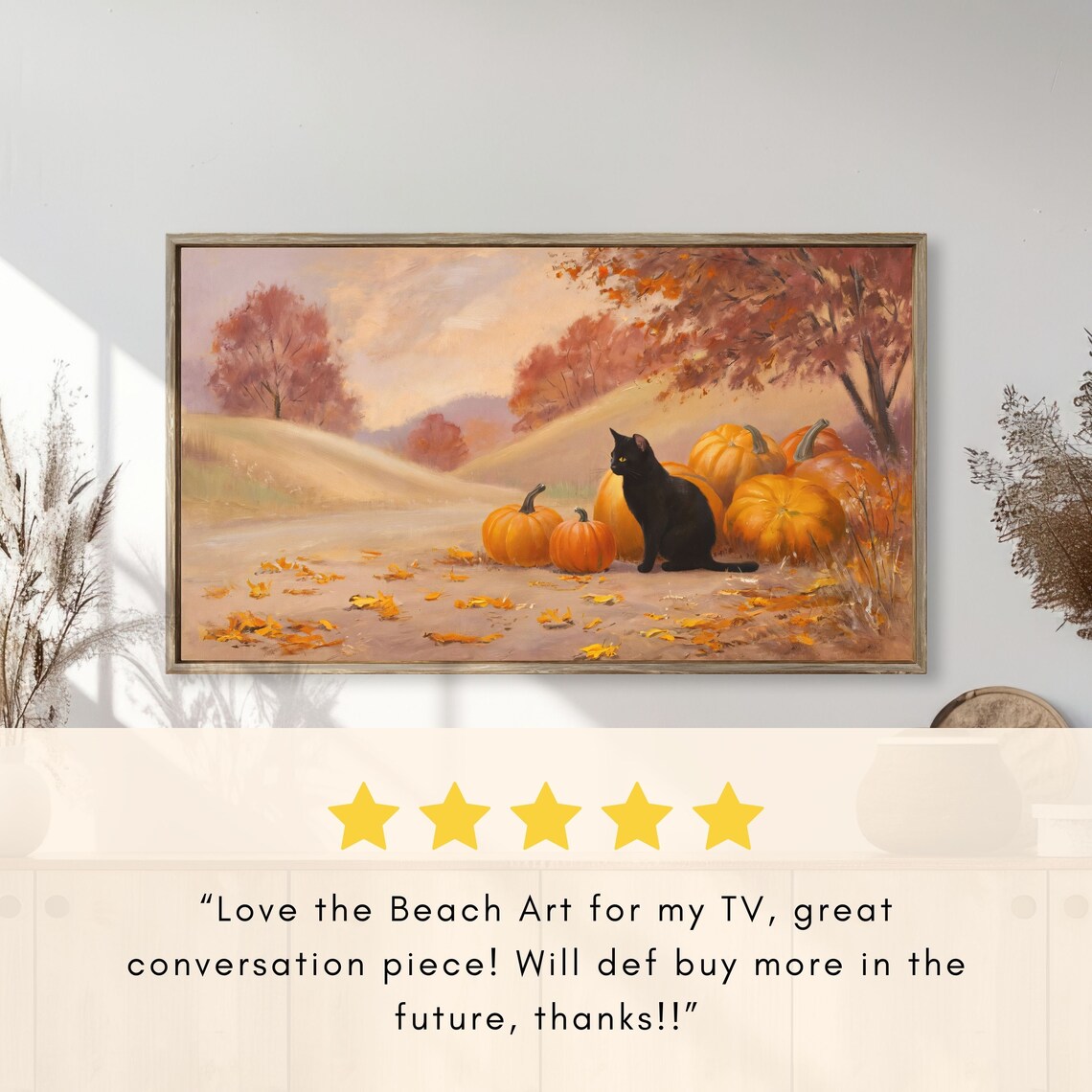 Black Cat Among Pumpkins on Autumn Country Road Cozy Fall Poster - Image 2
