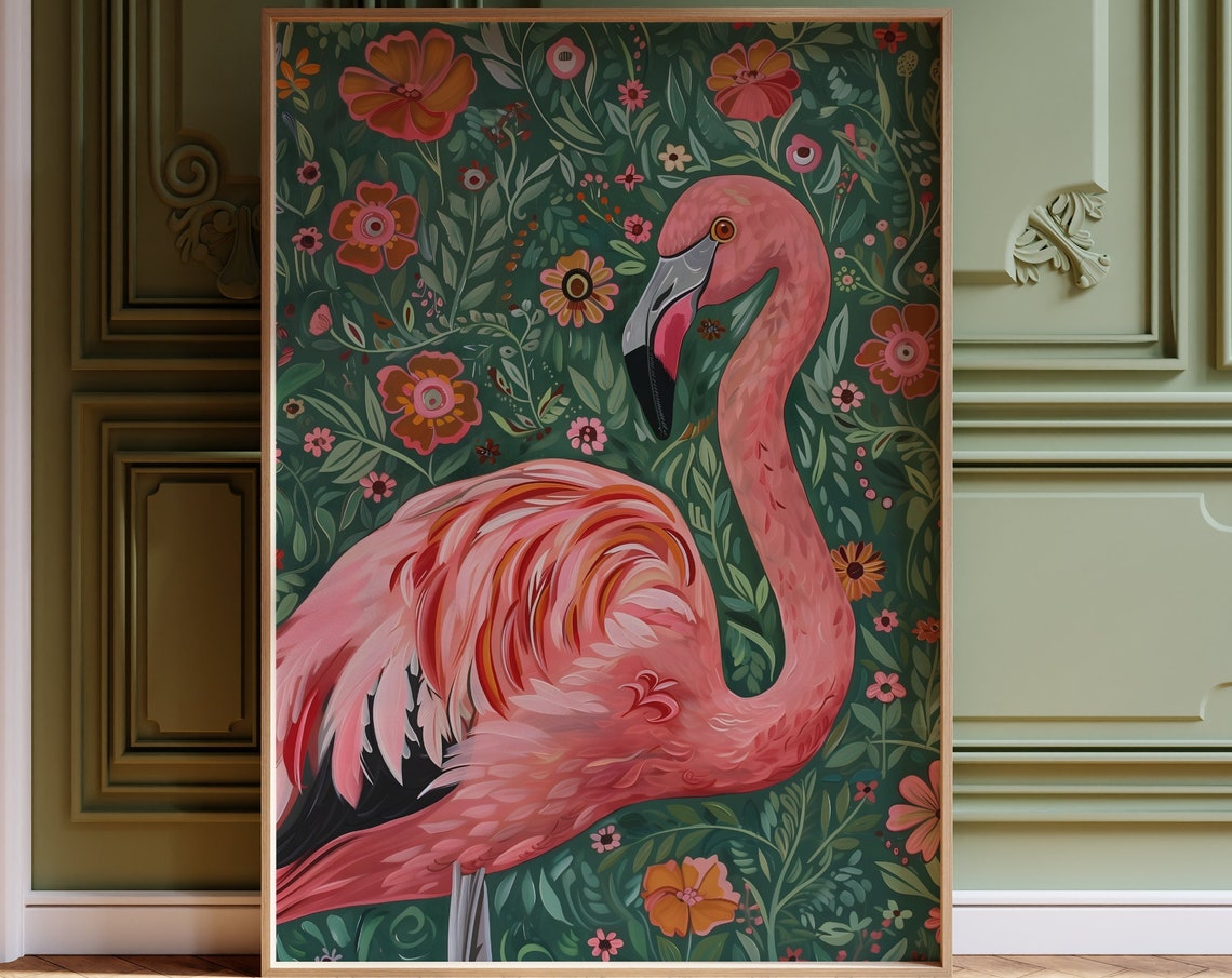 Floral Pink Flamingo Print Flamingo Wall Art Neon Flamingo Poster Exotic Bird Painting Pink Flamingo Illustration Tropical Animal Prints - Image 4
