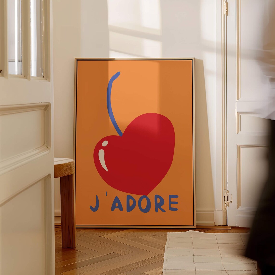 Jadore Cherry Heart Poster Retro Orange Blue French Kitchen Decor - Image 2