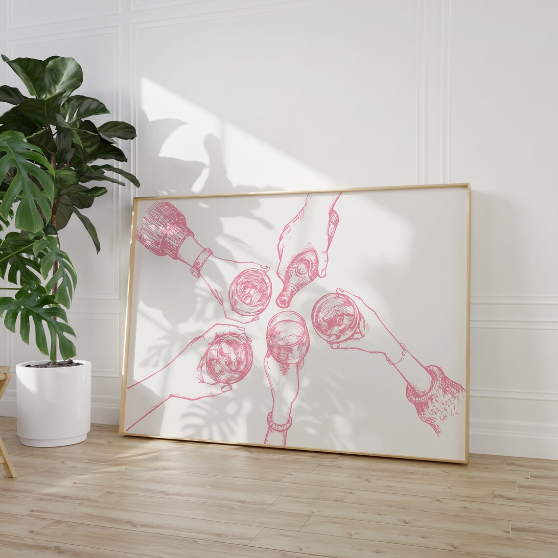 Pink Landscape Cocktail Print, Retro Bar Cart Decor