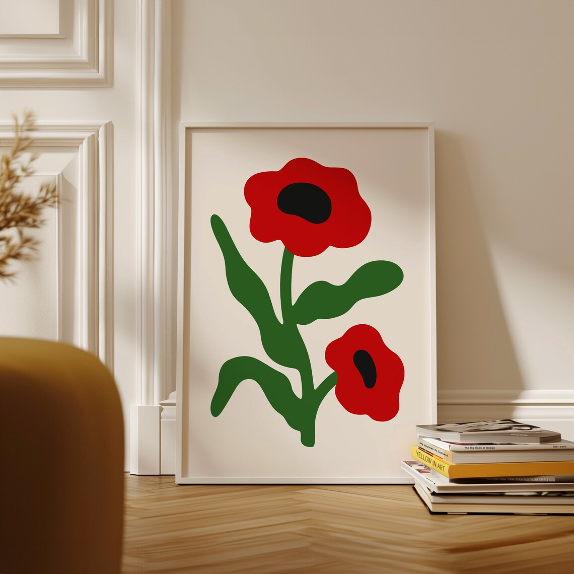 Red Poppy Flowers Abstract Minimalist Botanical Modern Art Poster