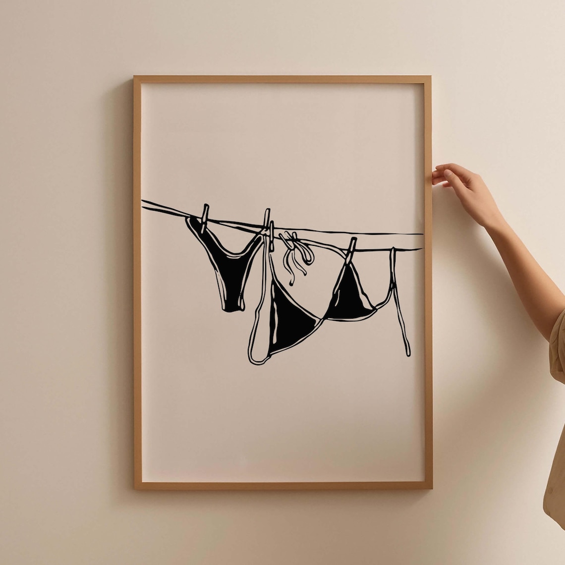 Bikini Hanging Poster, Coastal Laundry Art Print