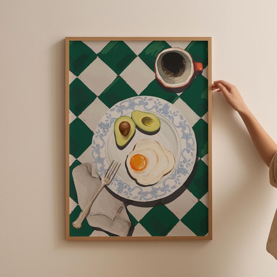 Fried Eggs And Avocado Toast Breakfast Plate Kitchen Decor Poster