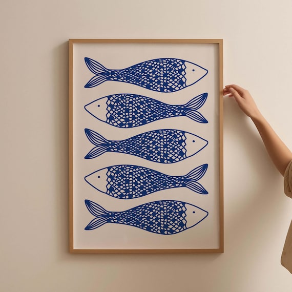 Sardines Wall Print Sardine Fish Kitchen Art Trendy Seafood Fisherman Dining Room Decor Retro Food