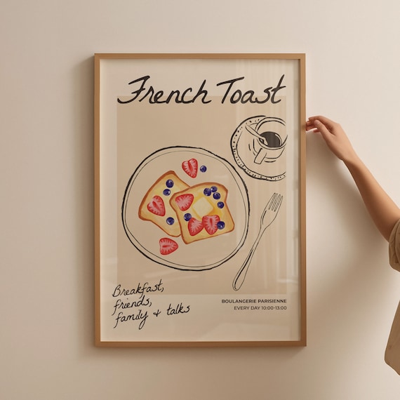 Charming French Toast Breakfast Illustration Parisian Kitchen Poster