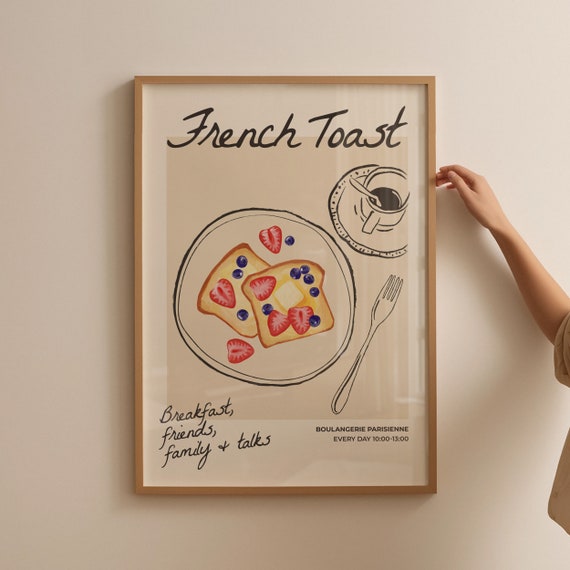 French Toast Breakfast Print Avocado Decor Trendy Kitchen Wall Art Foodie Minimalist Food