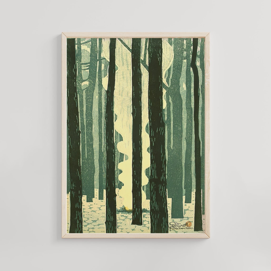 Shiro Kasamatsu Bonfire Glow In Dark Pine Forest Vintage Poster