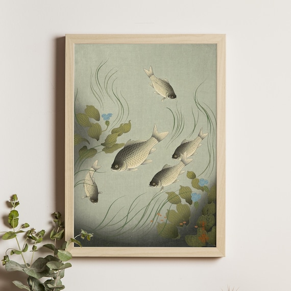 Crucian Carp Funa Ohno Bakufu Print Japanese Fish Ukiyoe Poster Vintage Nature Wall Art 1937 Artwork
