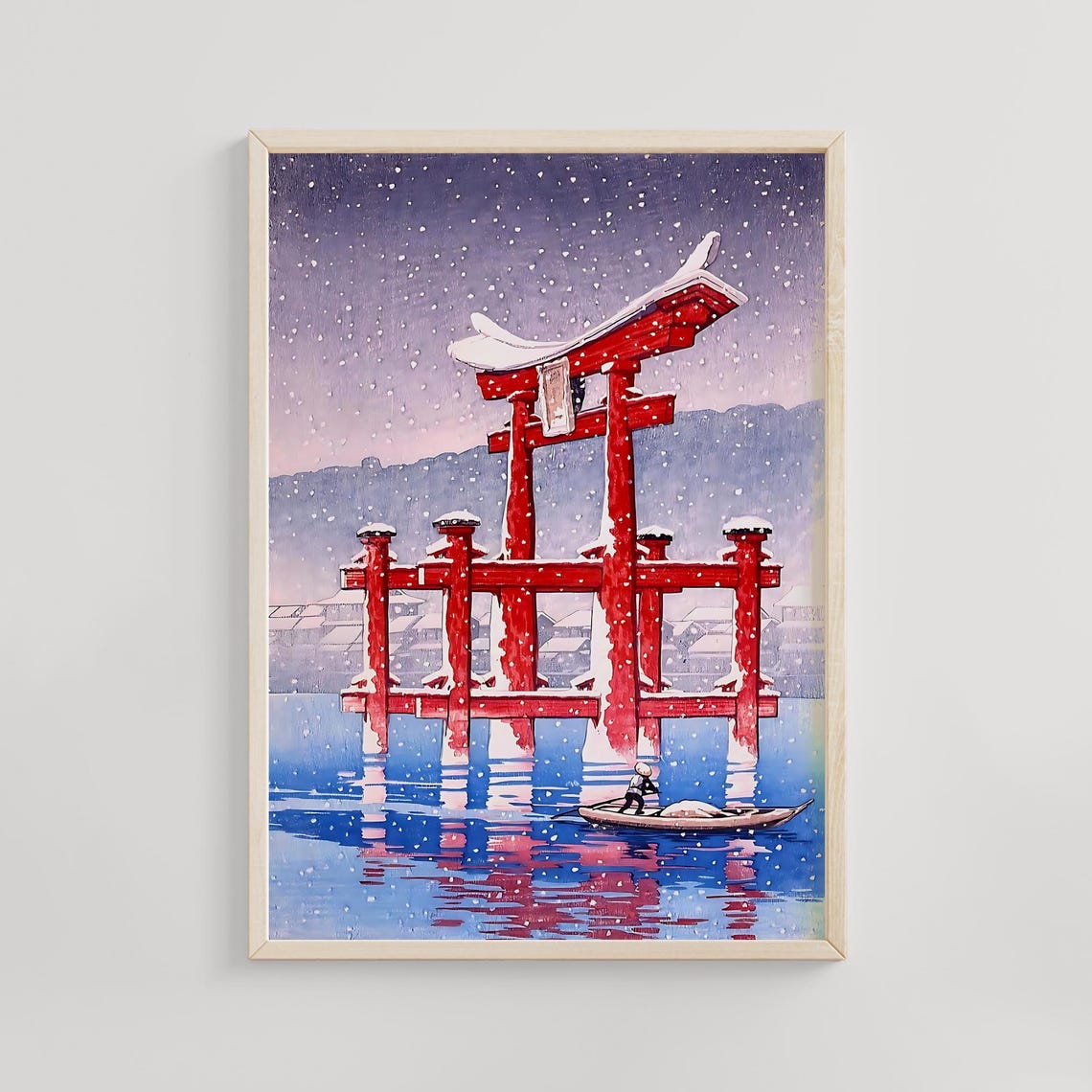 Kawase Hasui Snow on Miyajima Floating Torii Gate Winter Scene Poster
