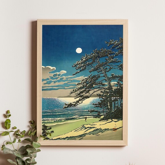 Kawase Hasui Spring Moon Ninomiya 1930s Coastal Night Pines Poster