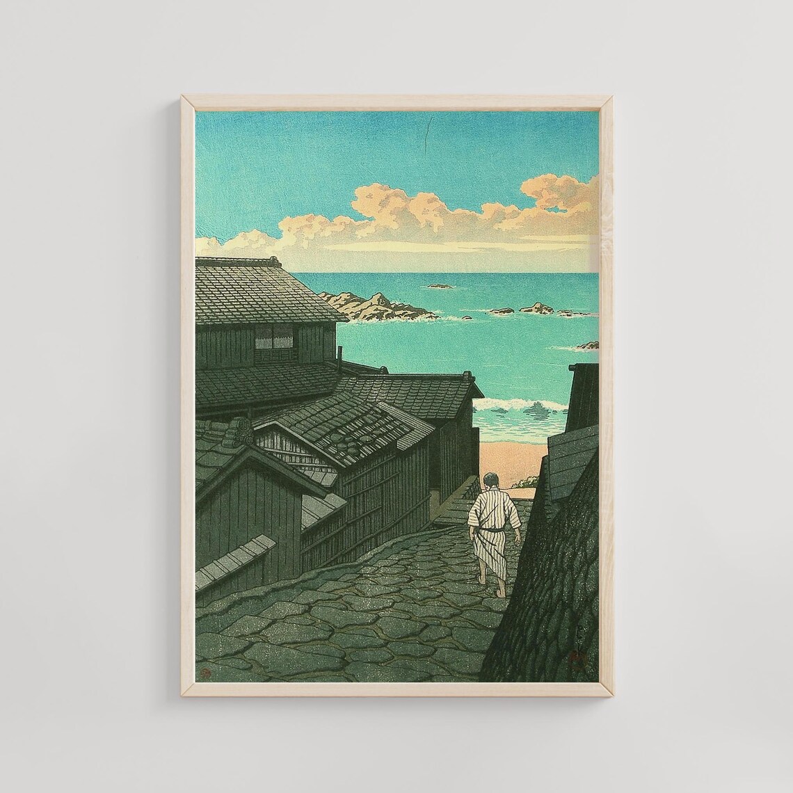 Stone Lane Down to the Sea Past Dark Wooden Houses Art Print