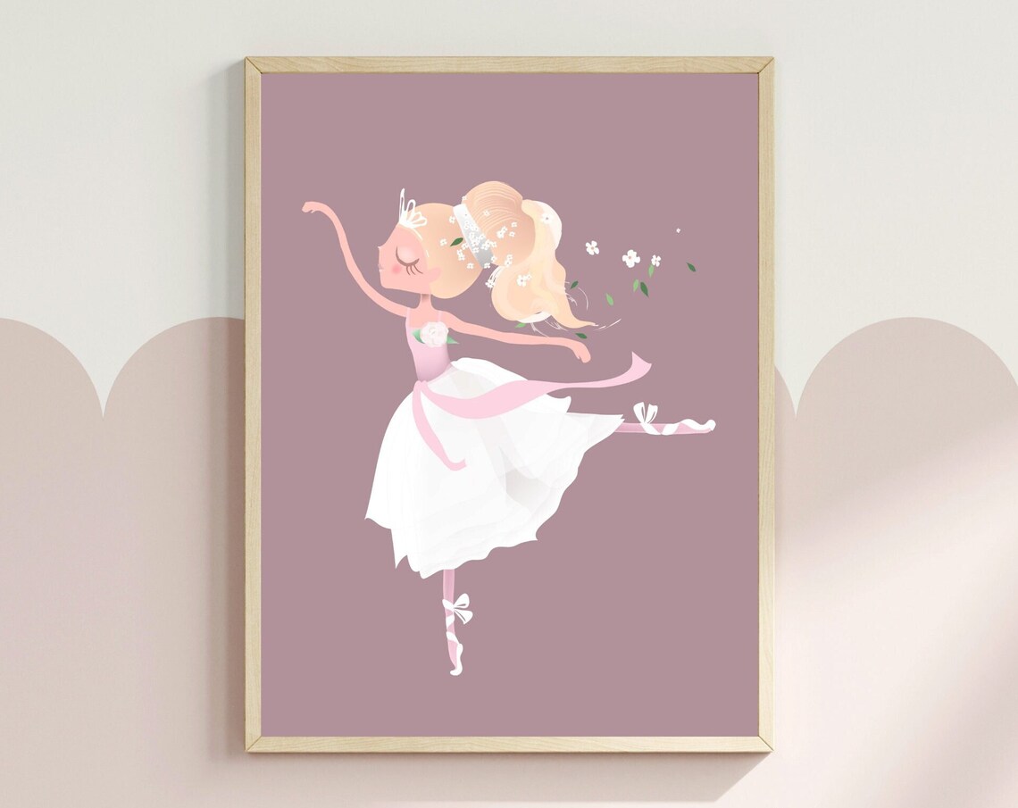 Ballerina Dancer In White Dress With Pink Ribbons Girls Poster