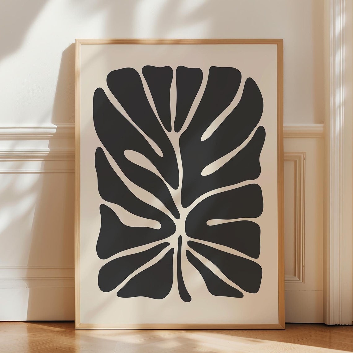 Black Monstera Leaf Abstract Botanical Minimalist Poster Art
