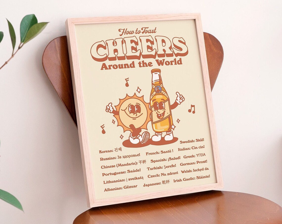 Retro Cheers Beer Poster Print, Bar Cart Decor