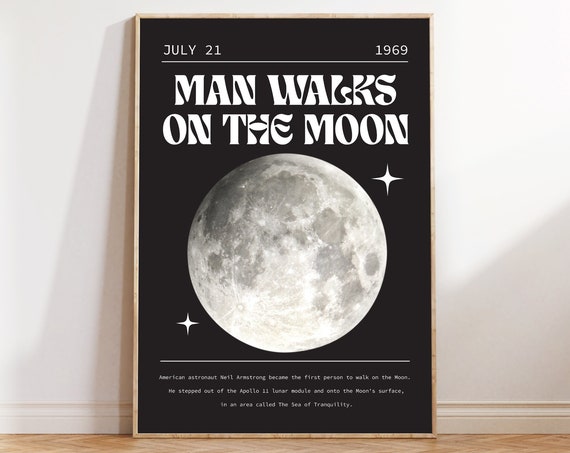 Moon Landing Print Retro Space Age Art Moon Print 70s Wall Art Retro Aesthetic Retro Decor Indie Posters Retro Futurism 1960s Art
