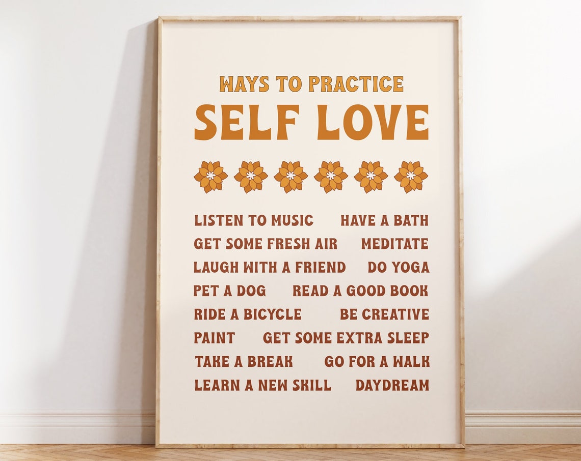 Ways to Practice Self Love Retro Self Care Checklist Quote Poster