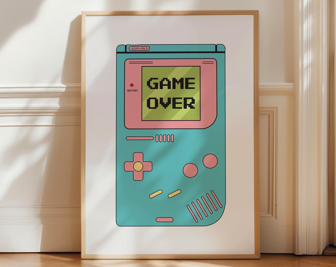 Game Over Retro Handheld Console Game Room Decor Gift Fun Poster
