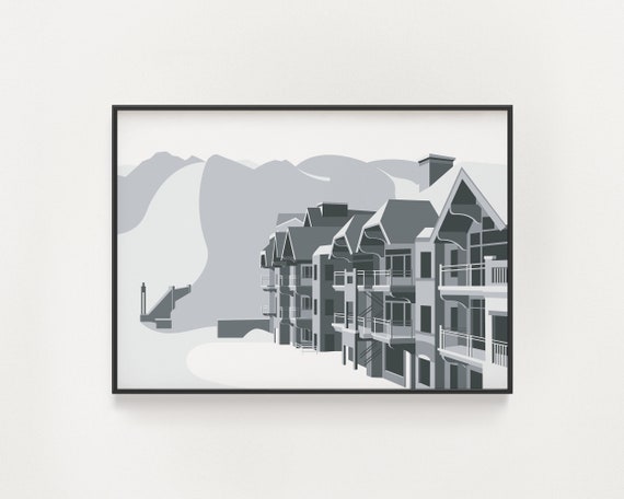 Vail Village Poster Colorado Print Travel Print Rocky Mountain Poster Architecture Poster Black White Gray