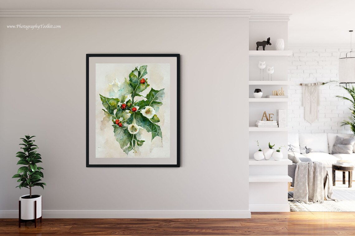 Winter Berry and Holly Branch Holiday Art Print - Image 4