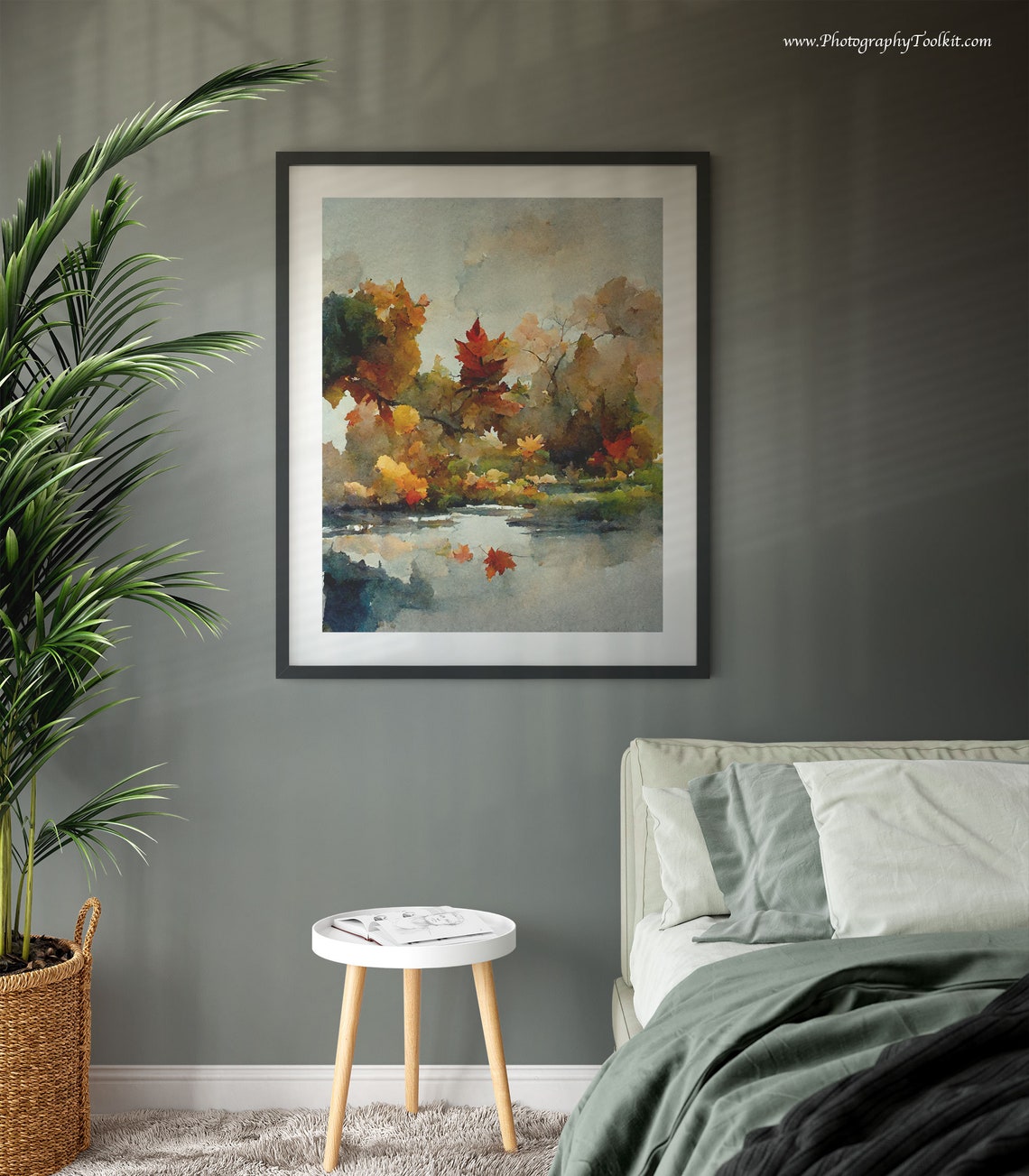 Autumn Maple Tree Watercolor Print Fall Leaves Lake Reflection Art - Image 3