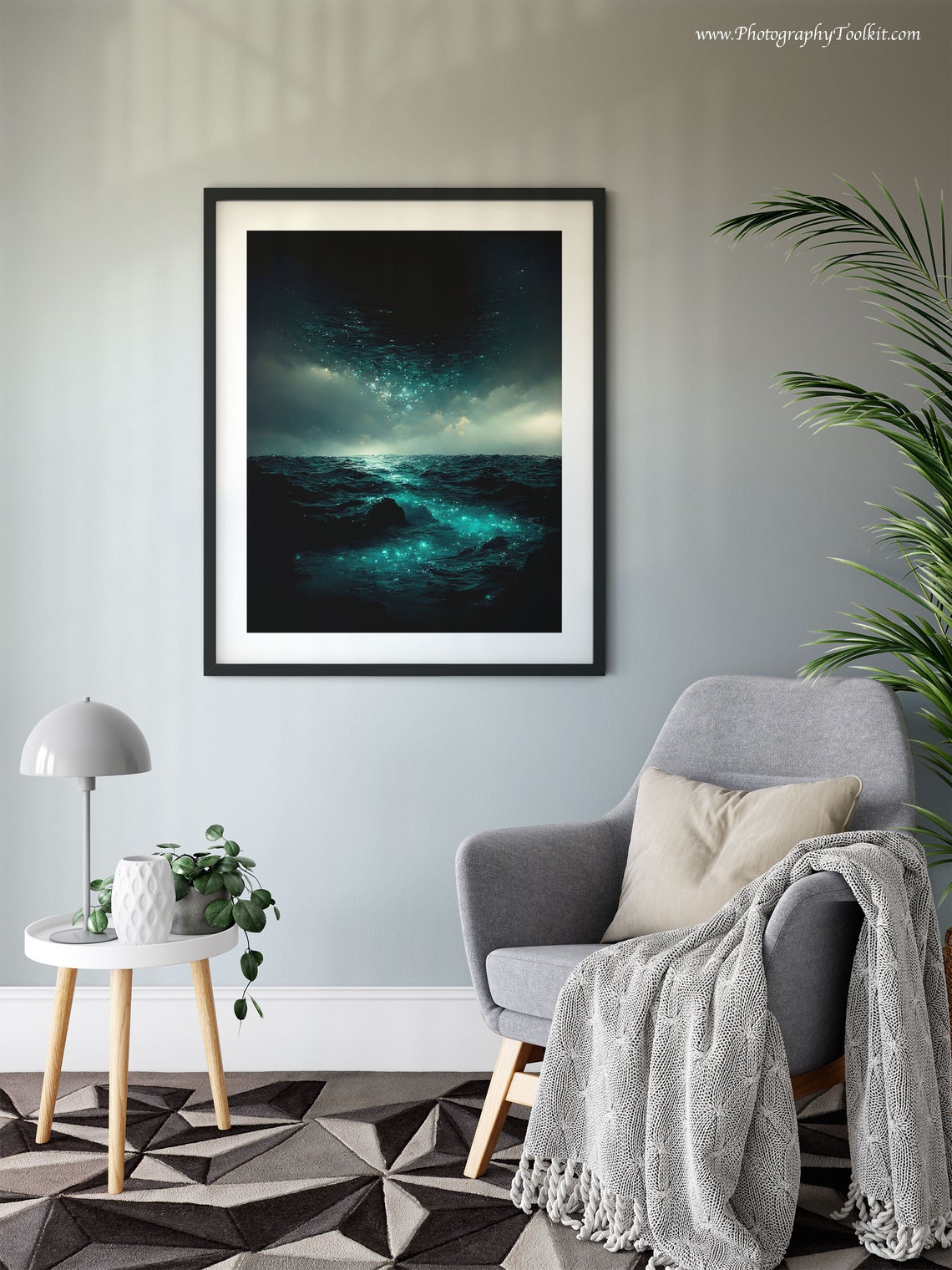 Dark Ocean Night Glowing Waves Electric Seascape Scenic Poster - Image 6