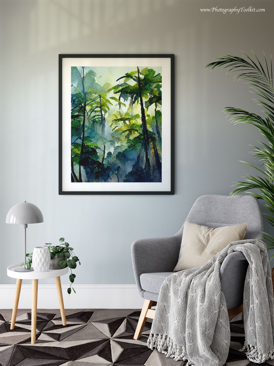Sunlit Misty Tropical Forest Watercolor Jungle Nature Poster - Image 6