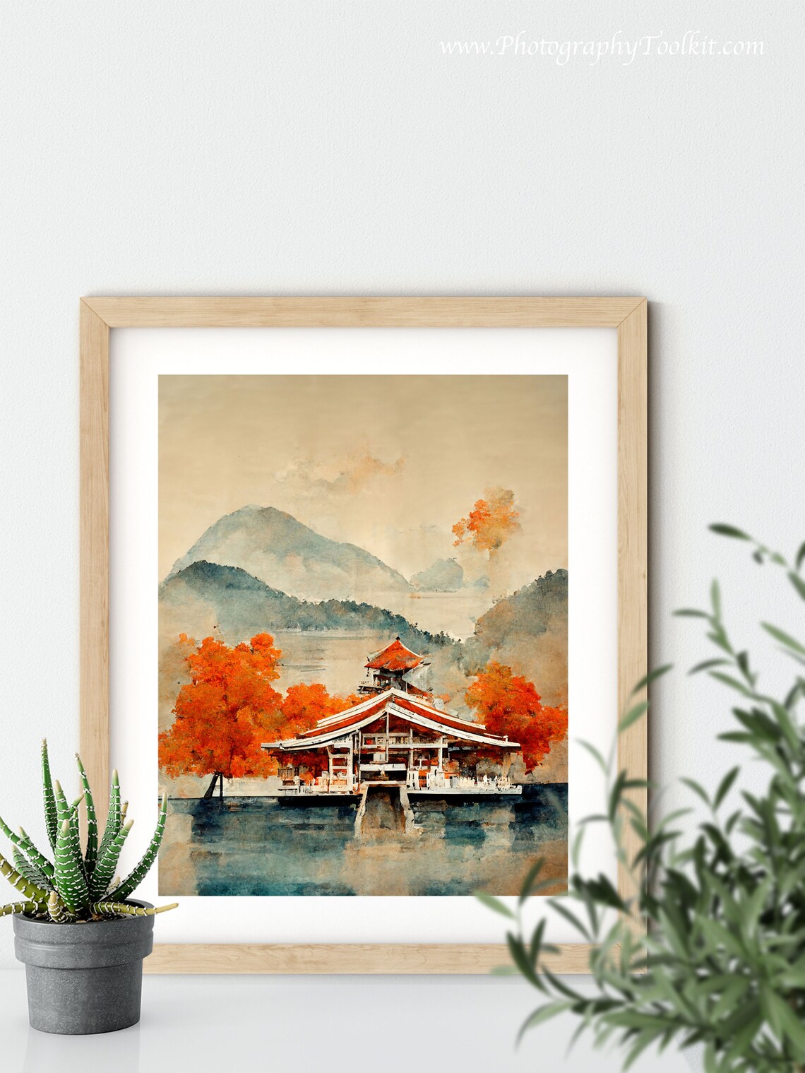 Itsukushima Shrine Japan Torii Temple Autumn Lake Watercolor Poster - Image 5